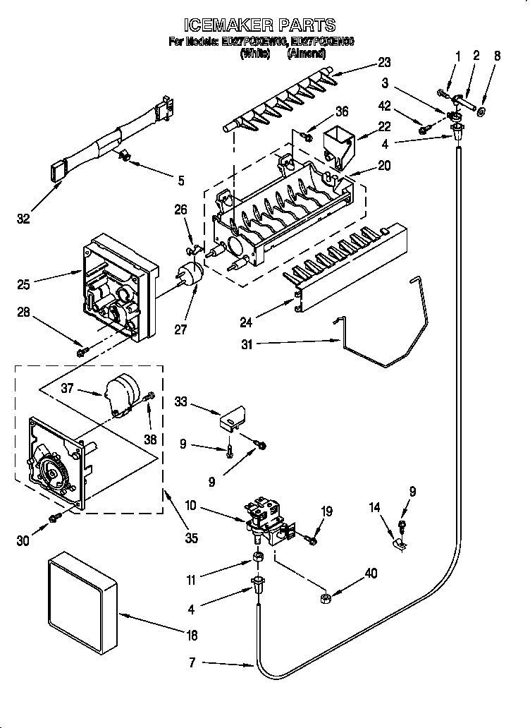 Whirlpool ED27PQXEN00 icemaker diagram