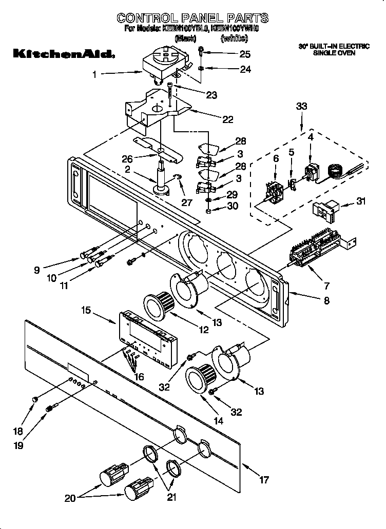 KitchenAid KEBN100YWH0 control panel diagram