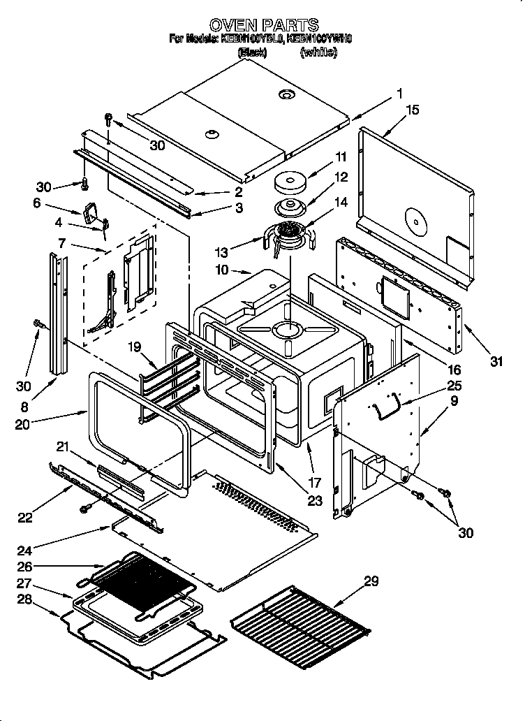 KitchenAid KEBN100YWH0 oven diagram
