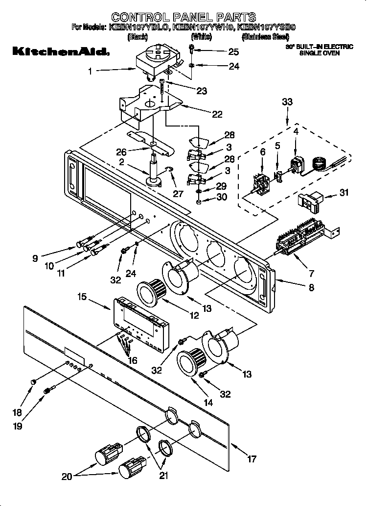 KitchenAid KEBN107YSB0 control panel diagram