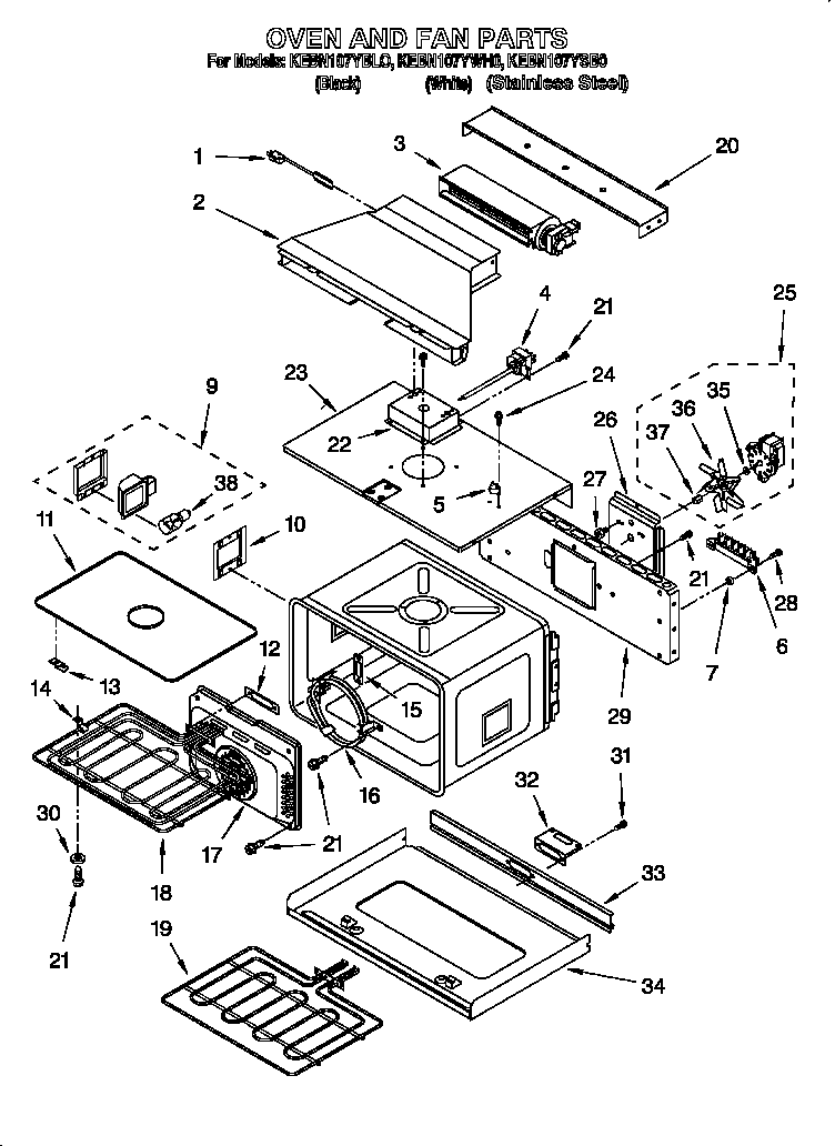 KitchenAid KEBN107YSB0 oven and fan diagram
