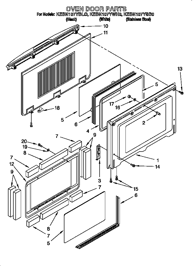 KitchenAid KEBN107YSB0 oven door diagram