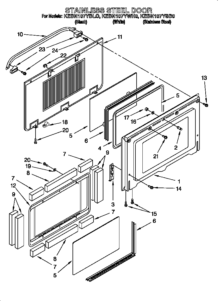 KitchenAid KEBN107YSB0 stainless steel door diagram