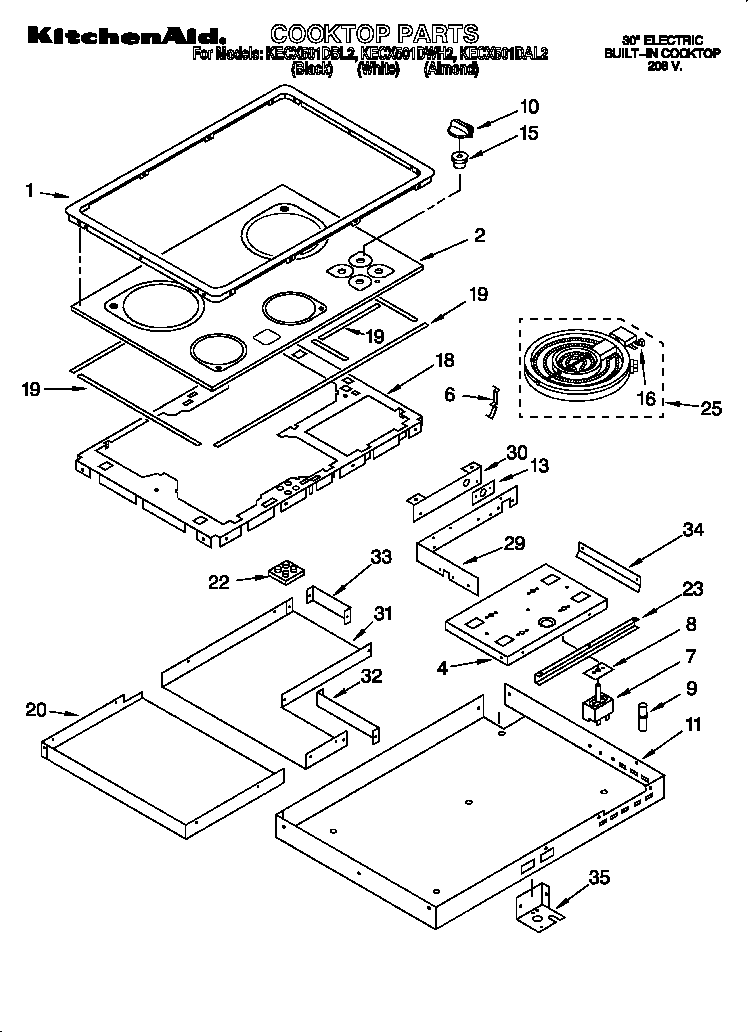 KitchenAid KECX501DAL2 cooktop parts diagram