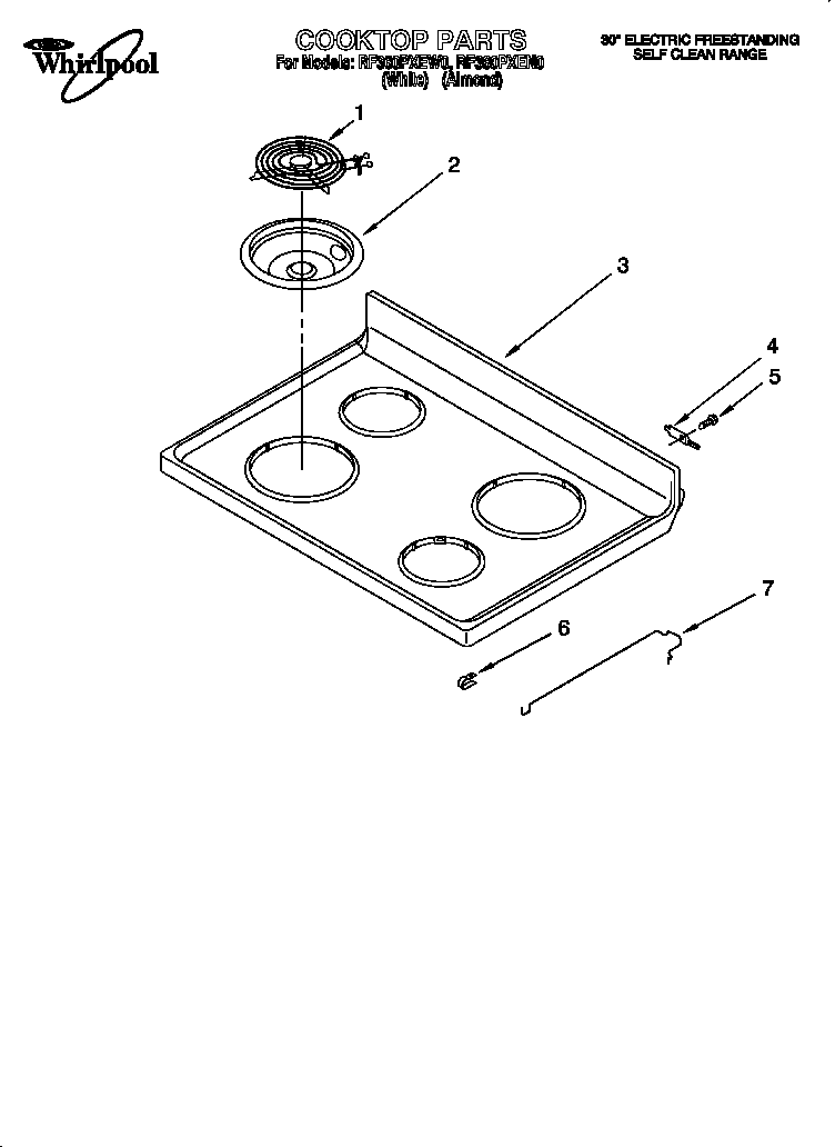 Whirlpool RF360PXEN0 cooktop diagram