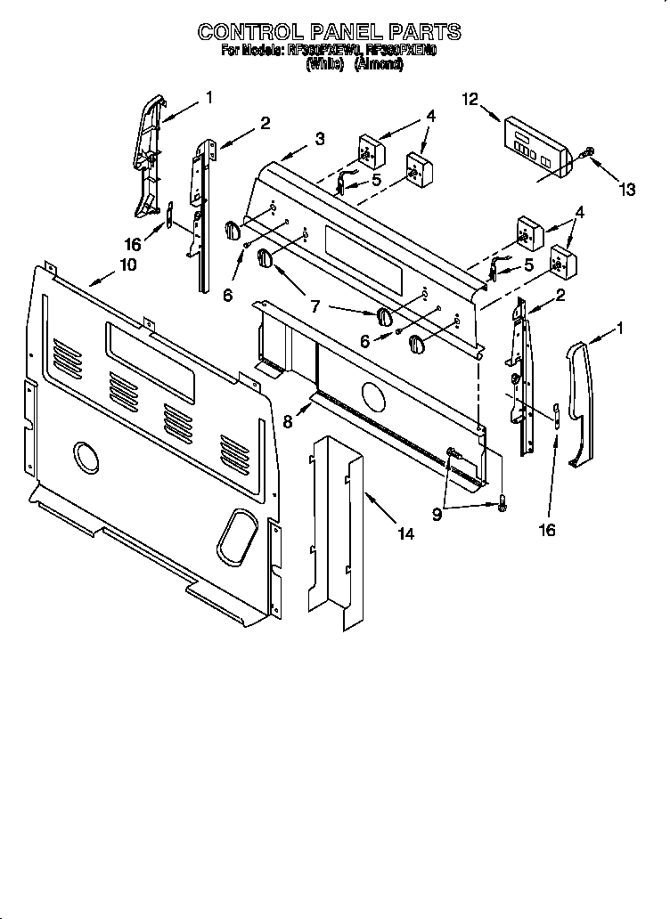 Whirlpool RF360PXEN0 control panel diagram