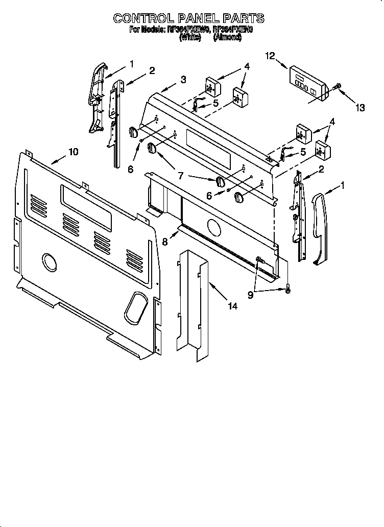 Whirlpool RF364PXEN0 control panel diagram