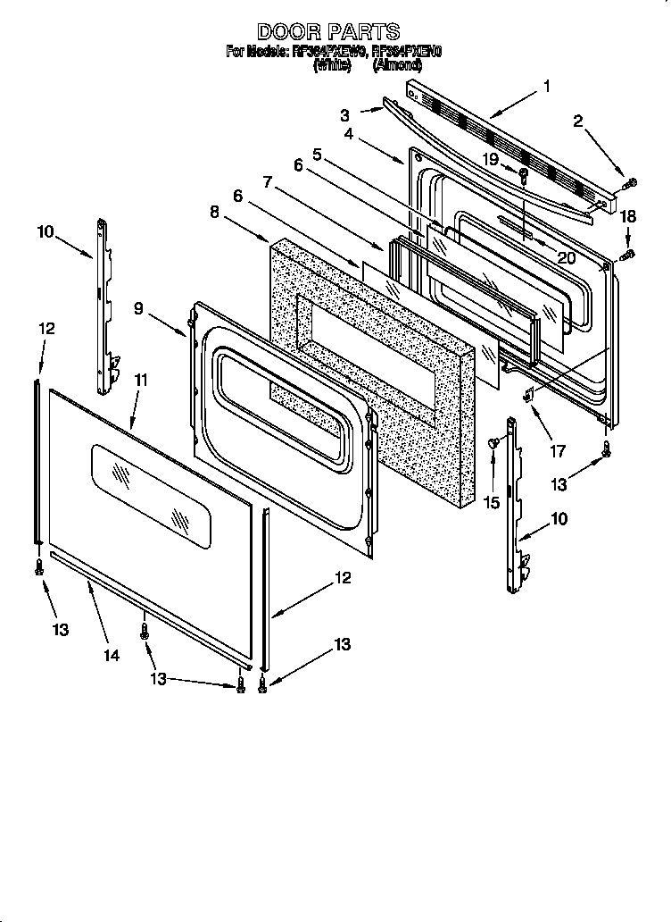 Whirlpool RF364PXEN0 door diagram