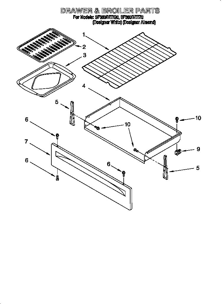 Whirlpool SF360BEEZ0 drawer and broiler diagram