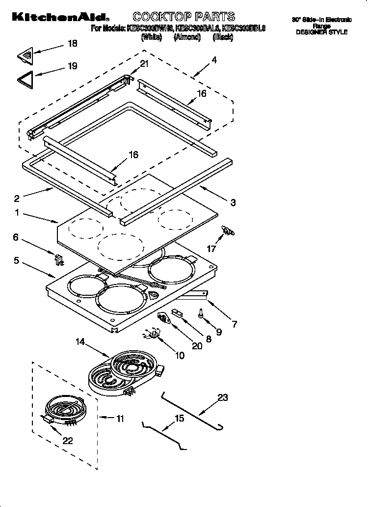 KitchenAid KESC300BAL6 cooktop diagram