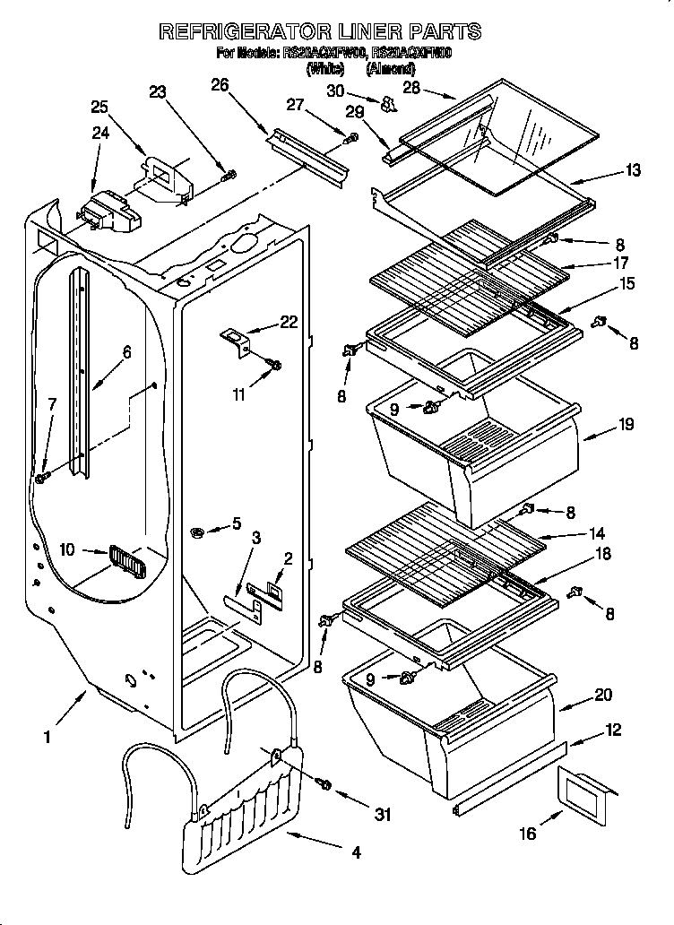 Roper RS20AQXFN00 refrigerator liner diagram