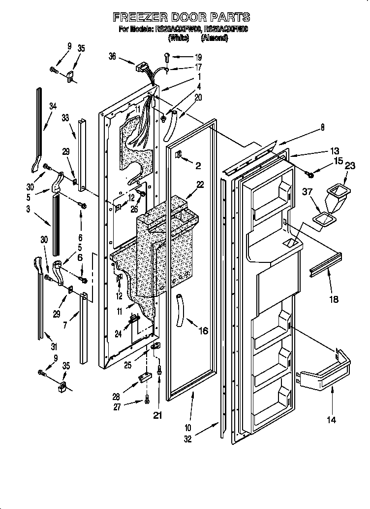 Roper RS20AQXFN00 freezer door diagram