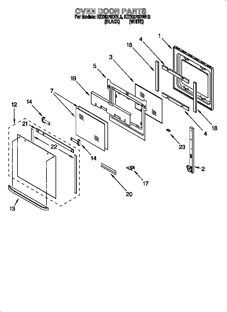 KitchenAid KEBI276DWH2 oven door diagram
