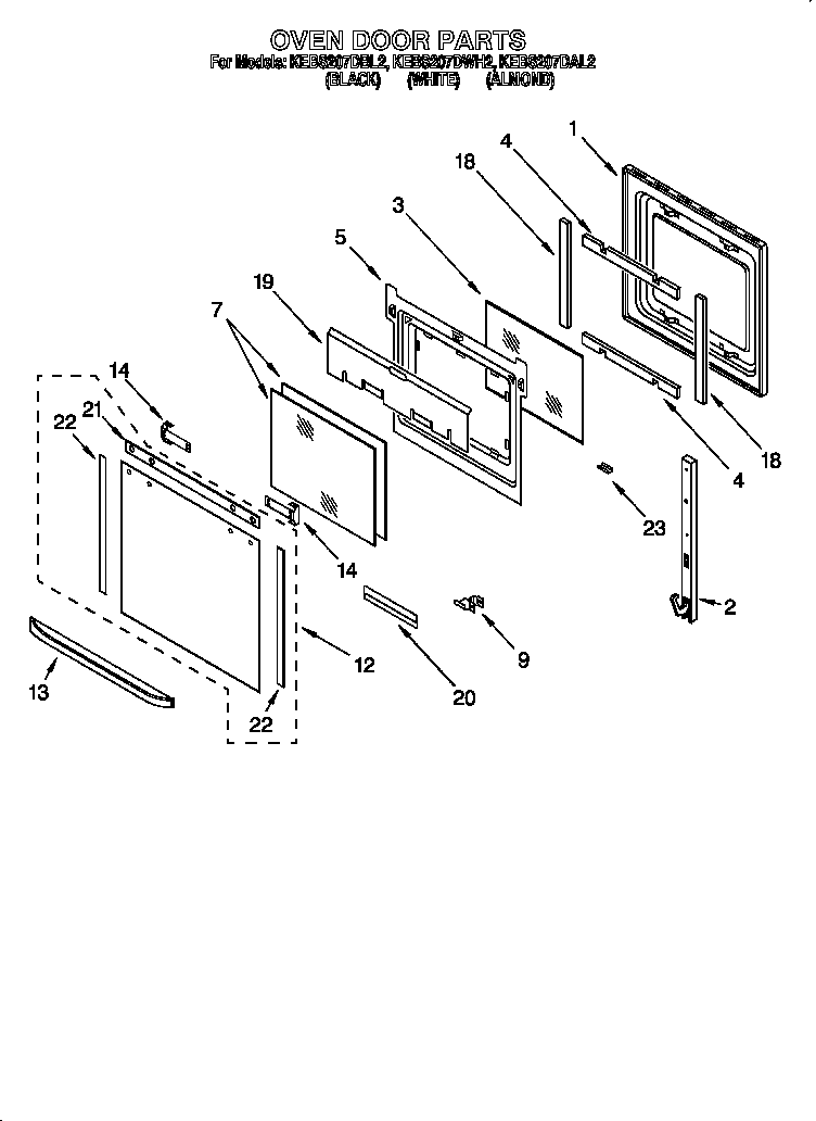 KitchenAid KEBS207DAL2 oven door diagram