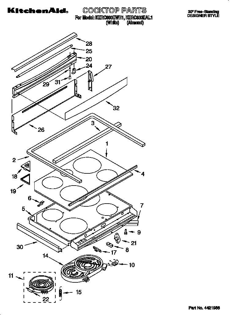 KitchenAid KERC600EAL1 cooktop diagram