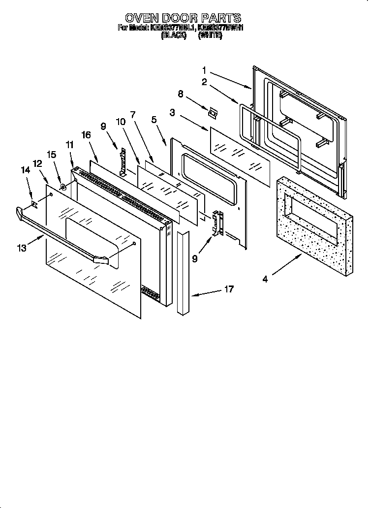 KitchenAid KEMS377BWH1 oven door diagram