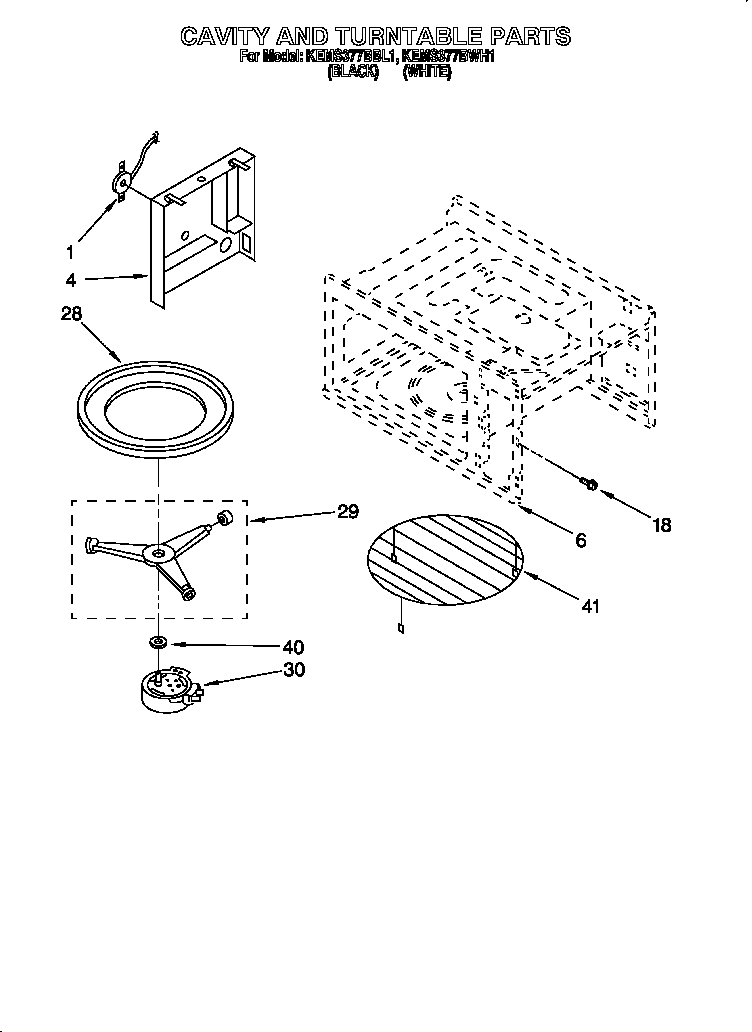 KitchenAid KEMS377BWH1 cavity and turntable diagram