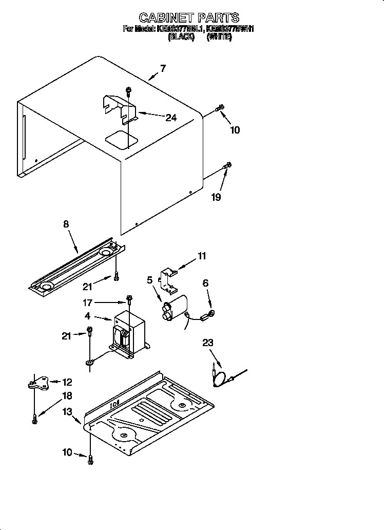 KitchenAid KEMS377BWH1 cabinet diagram