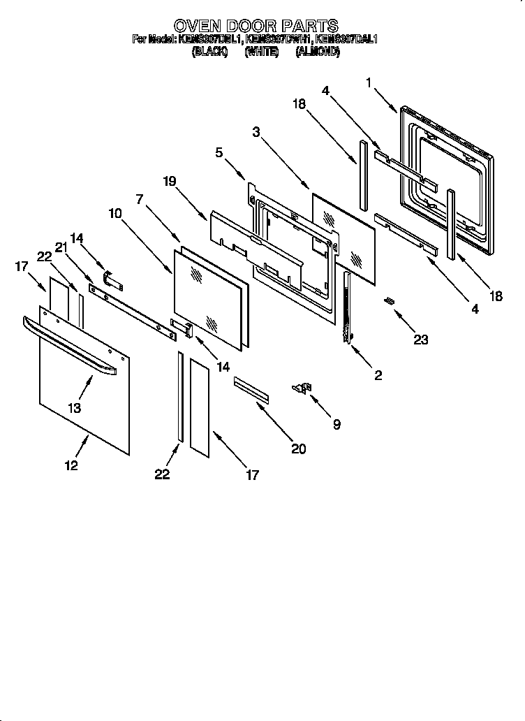 KitchenAid KEMS307DBL1 oven door diagram