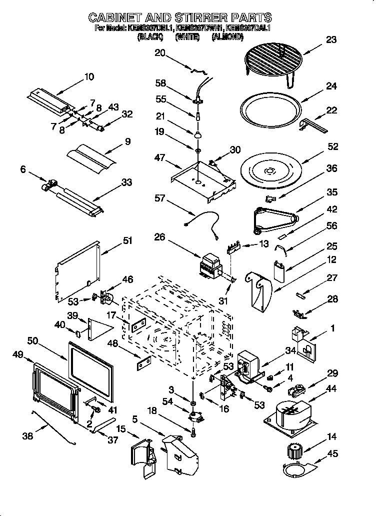 KitchenAid KEMS307DBL1 cabinet and stirrer diagram