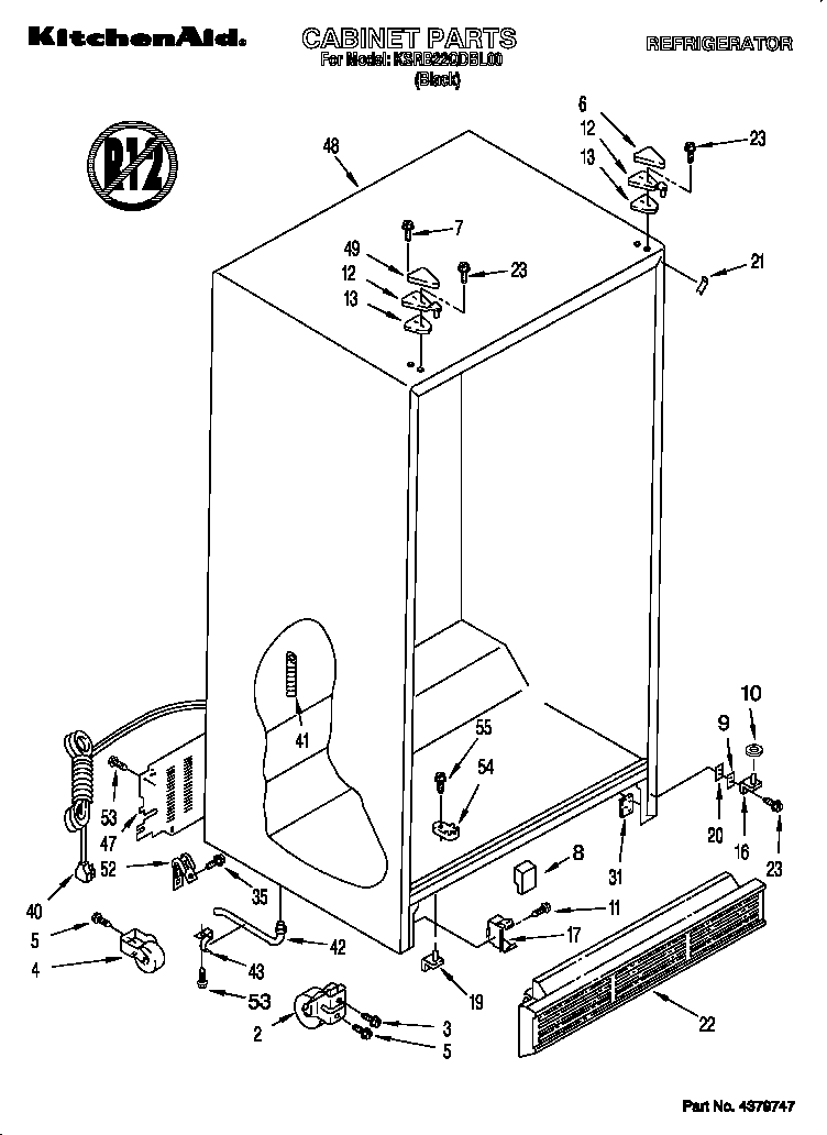 KitchenAid KSRB22QDBL00 cabinet diagram