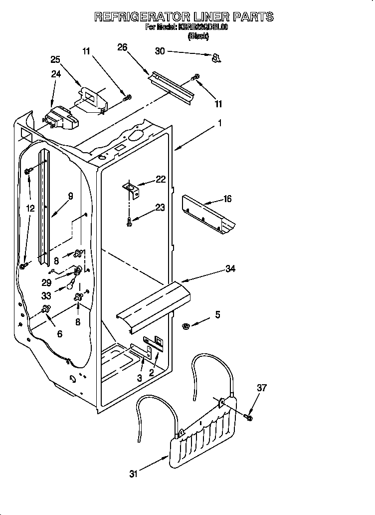 KitchenAid KSRB22QDBL00 refrigerator liner diagram