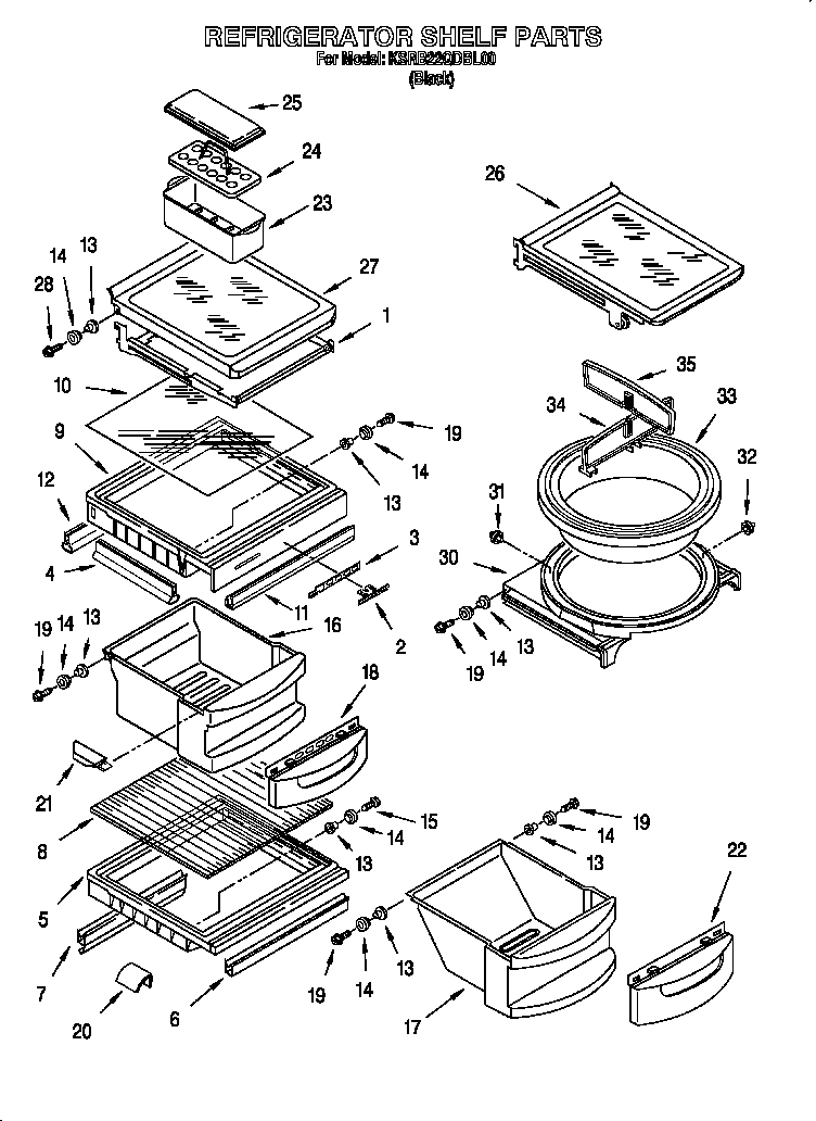 KitchenAid KSRB22QDBL00 refrigerator shelf diagram