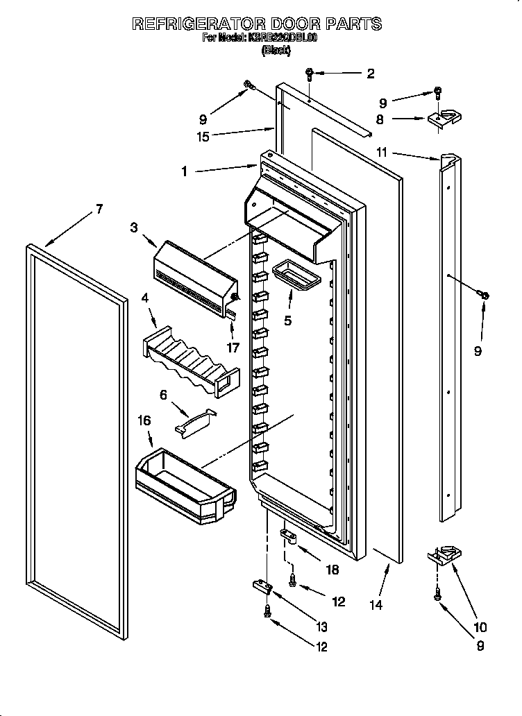 KitchenAid KSRB22QDBL00 refrigerator door diagram