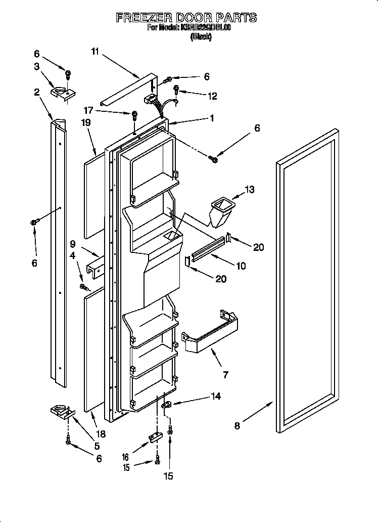 KitchenAid KSRB22QDBL00 freezer door diagram