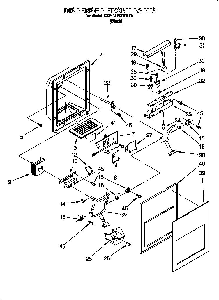 KitchenAid KSRB22QDBL00 dispenser front diagram