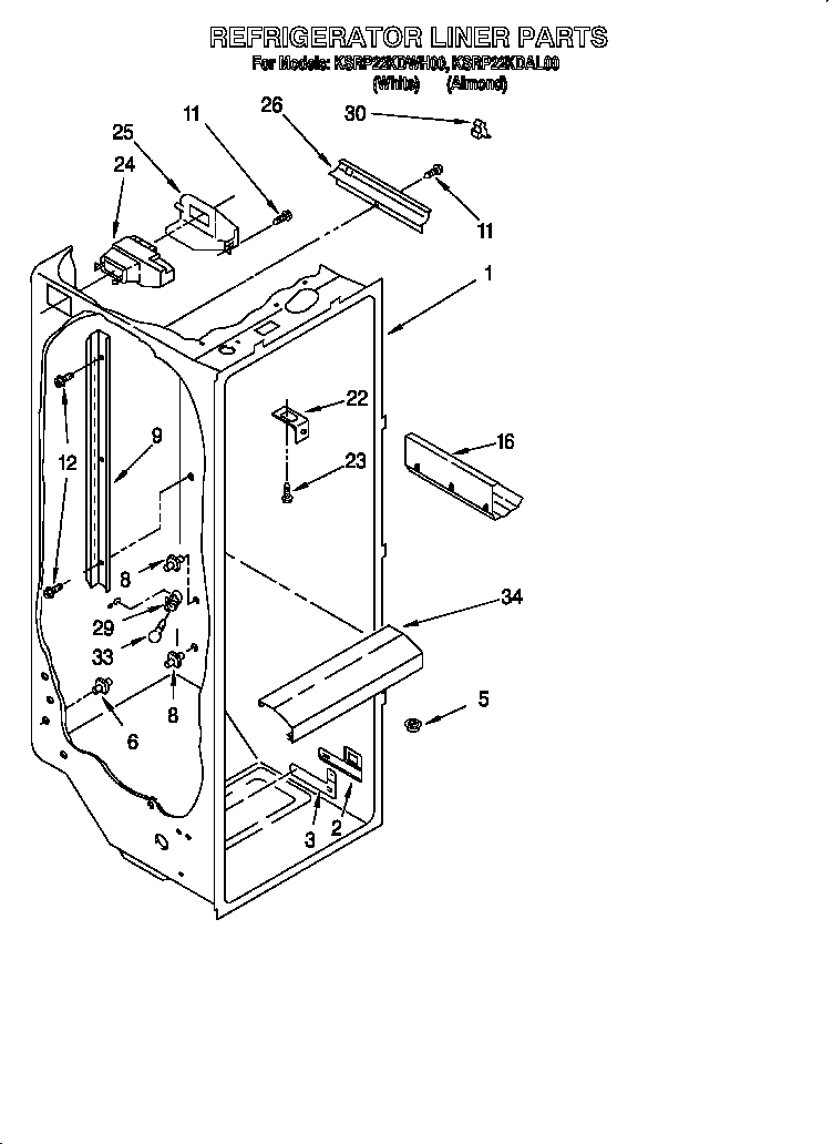 KitchenAid KSRP22KDAL00 refrigerator liner diagram