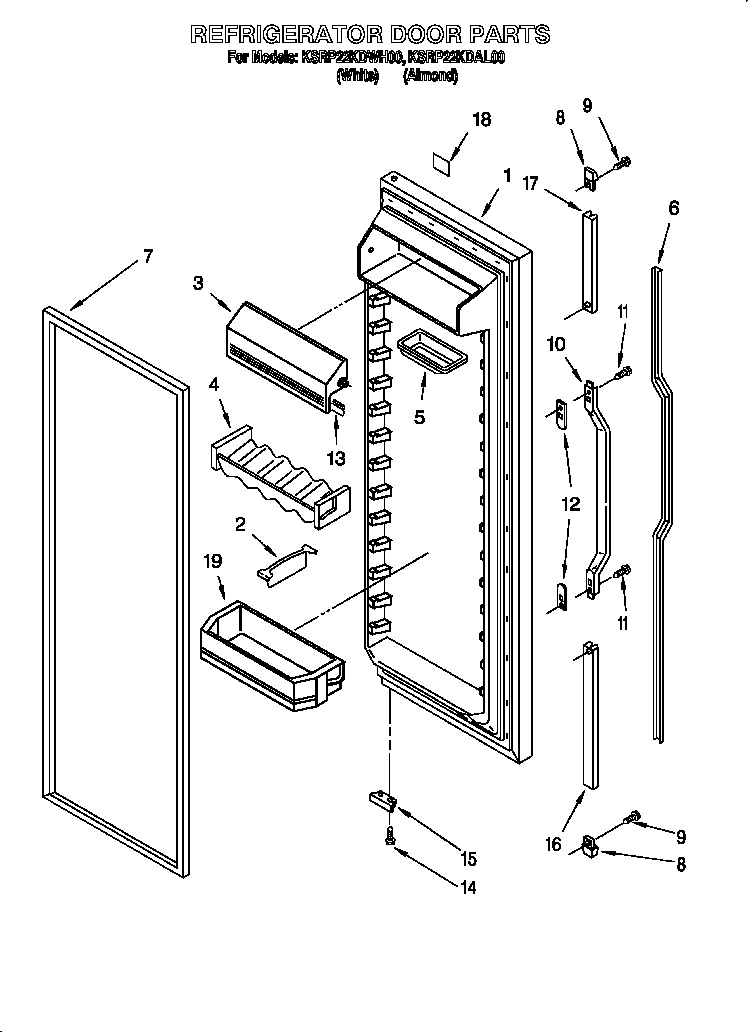 KitchenAid KSRP22KDAL00 refrigerator door diagram