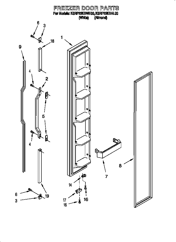 KitchenAid KSRP22KDAL00 freezer door diagram