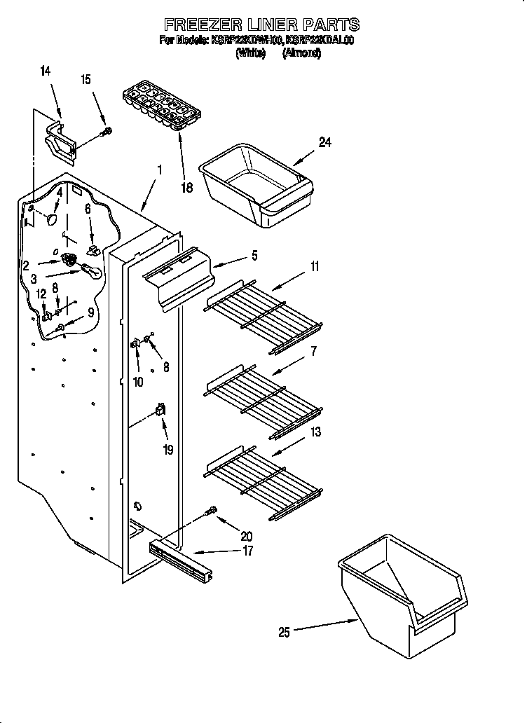 KitchenAid KSRP22KDAL00 freezer liner diagram