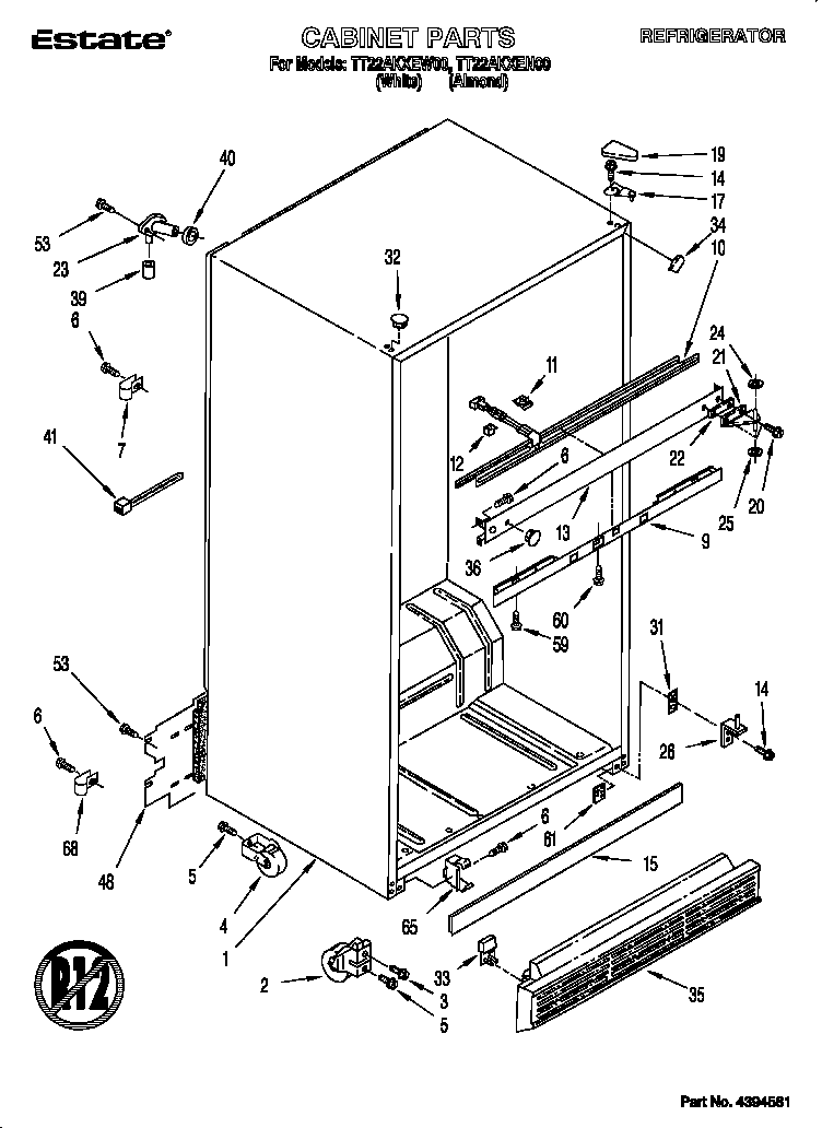 Whirlpool TT22AKXEN00 cabinet diagram