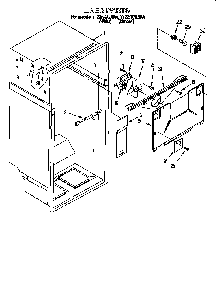 Whirlpool TT22AKXEN00 liner diagram