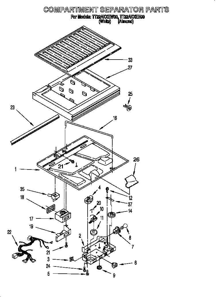 Whirlpool TT22AKXEN00 compartment separator diagram