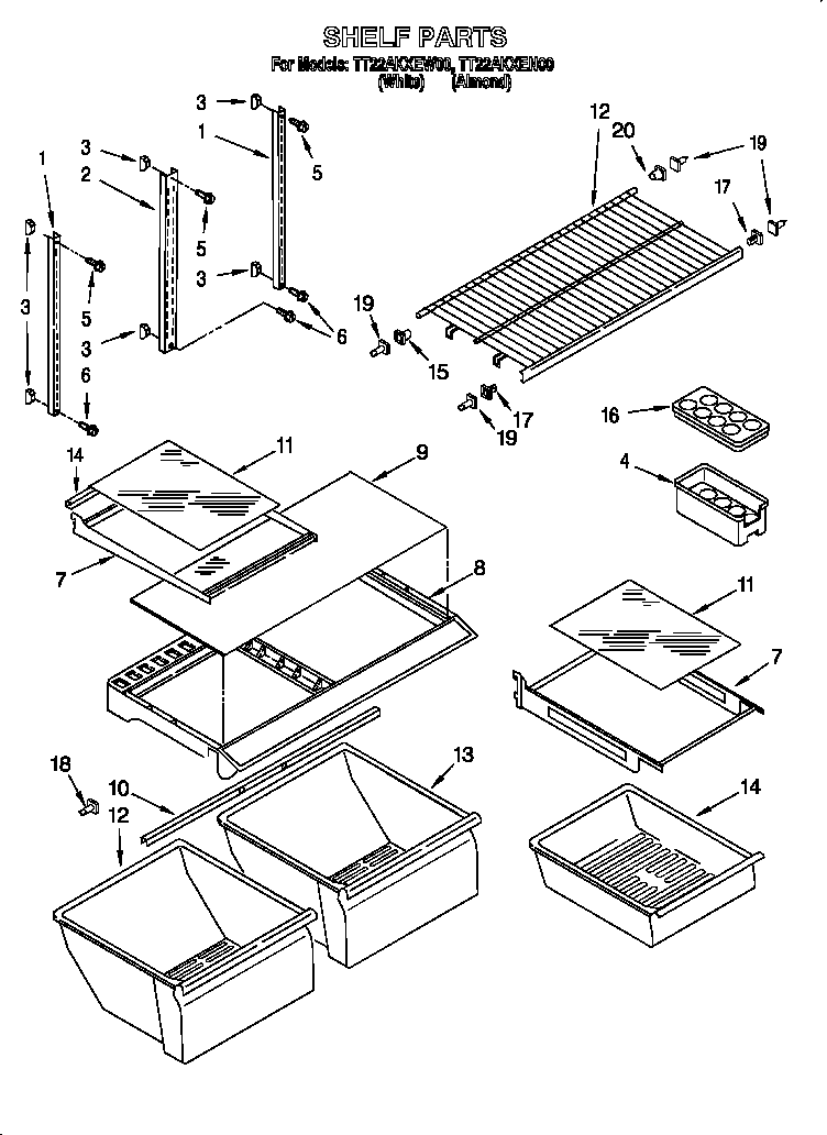 Whirlpool TT22AKXEN00 shelf diagram