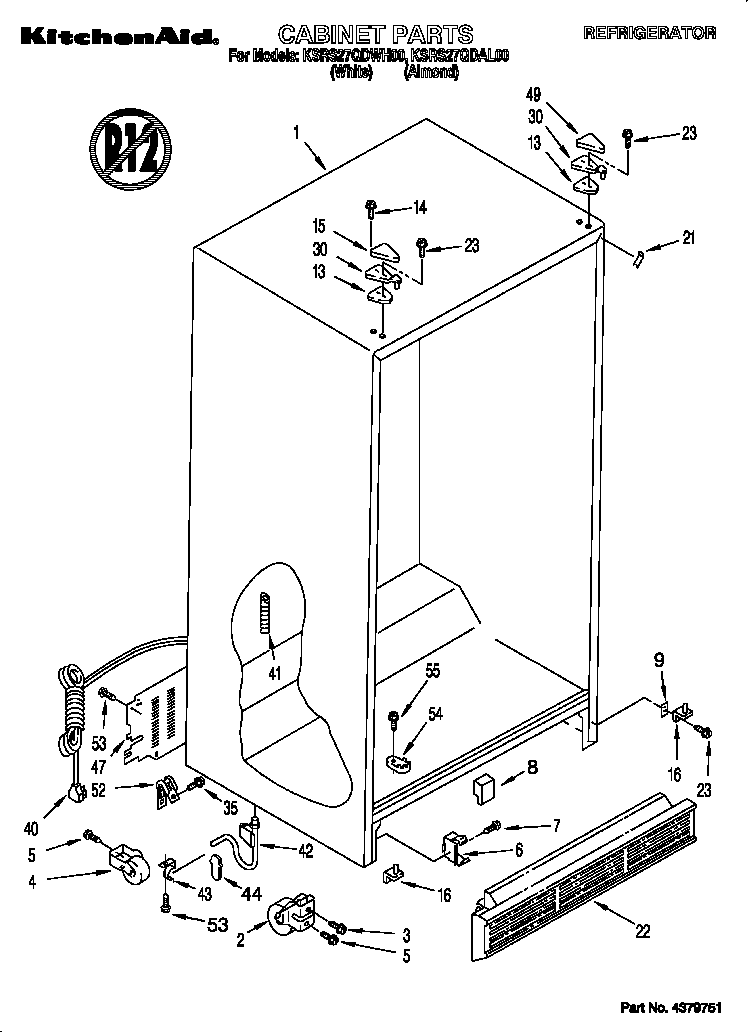 KitchenAid KSRS27QDWH00 cabinet diagram