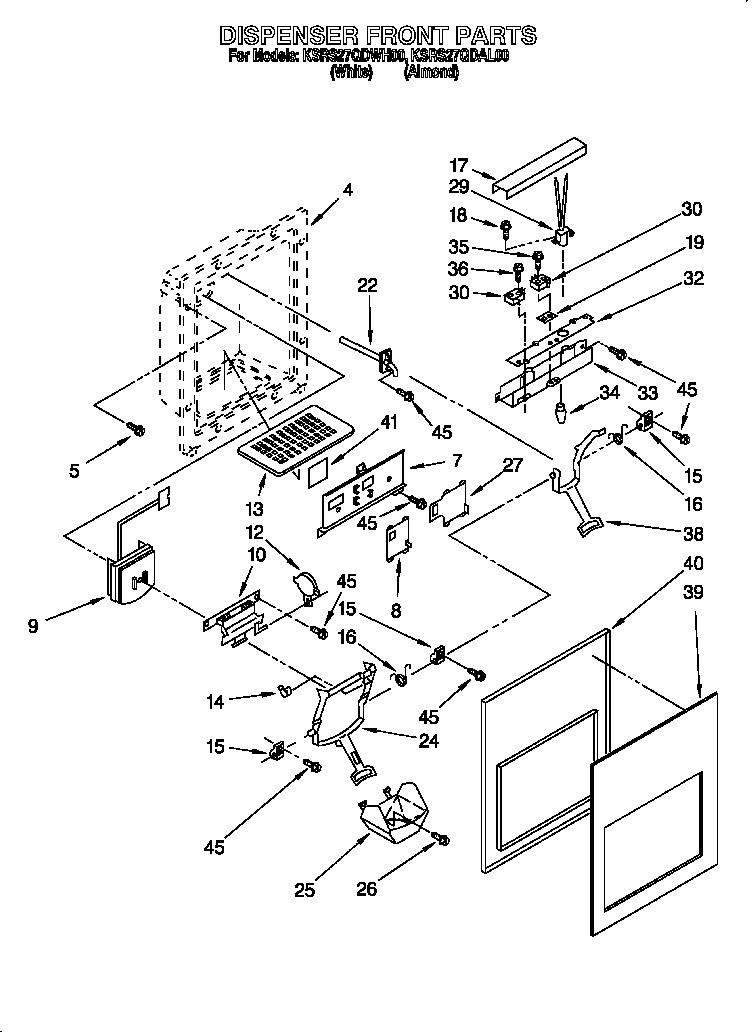 KitchenAid KSRS27QDWH00 dispenser front diagram