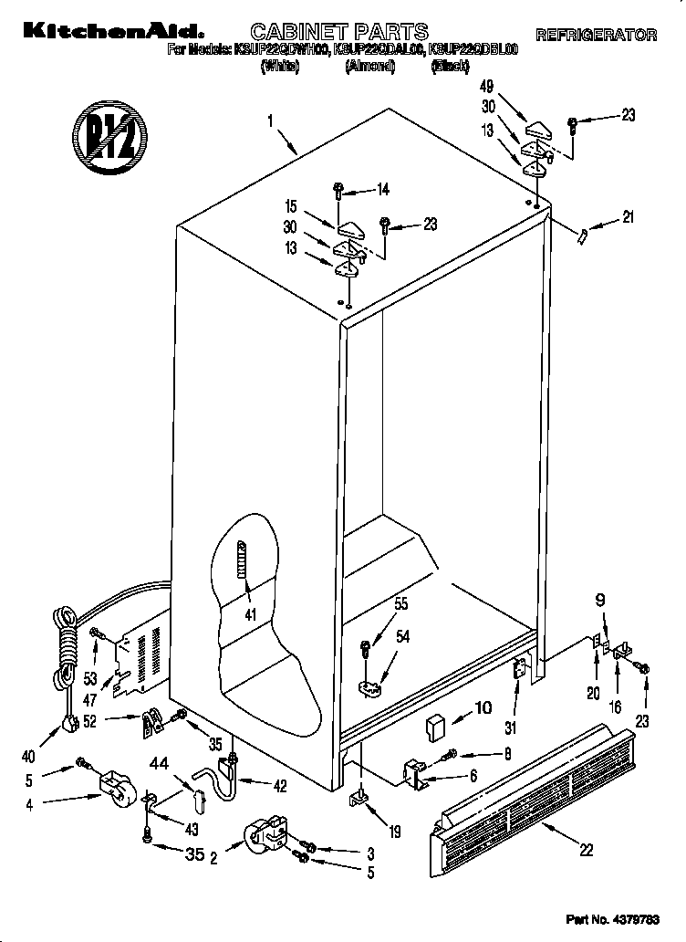 KitchenAid KSUP22QDAL00 cabinet diagram