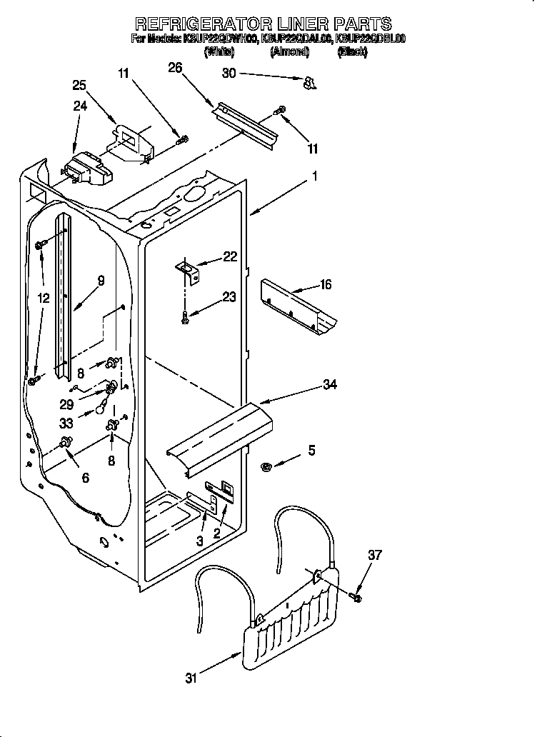 KitchenAid KSUP22QDAL00 refrigerator liner diagram