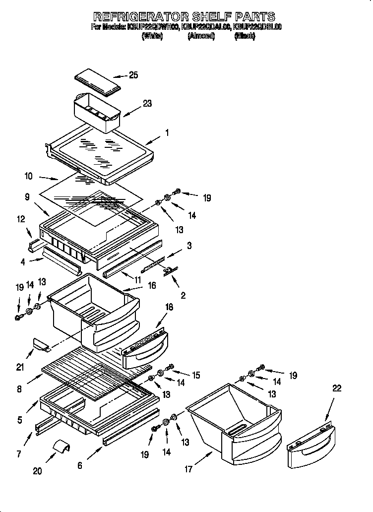 KitchenAid KSUP22QDAL00 refrigerator shelf diagram