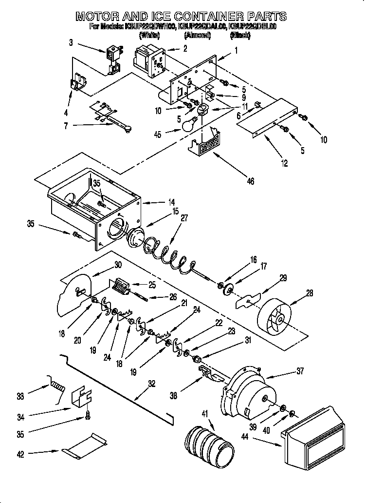 KitchenAid KSUP22QDAL00 motor and ice container diagram