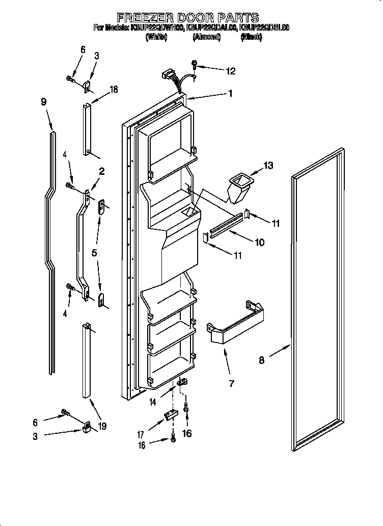 KitchenAid KSUP22QDAL00 freezer door diagram