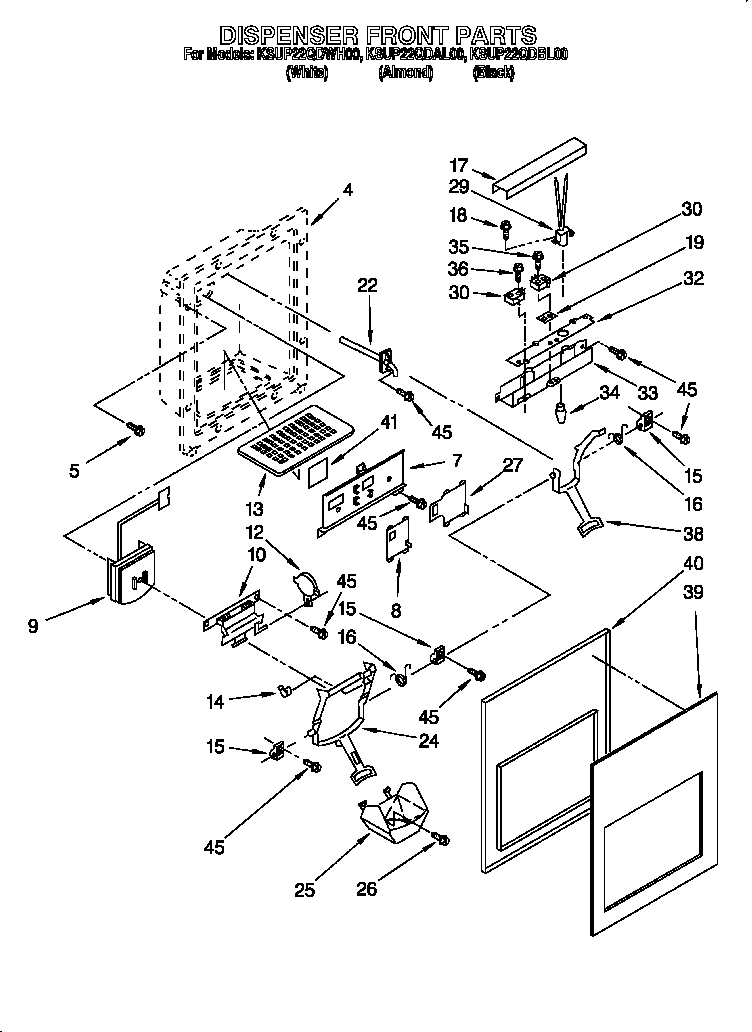 KitchenAid KSUP22QDAL00 dispenser front diagram