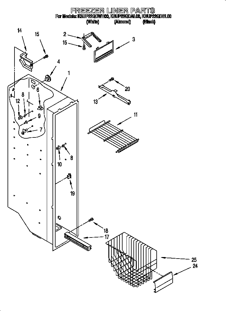 KitchenAid KSUP22QDAL00 freezer liner diagram