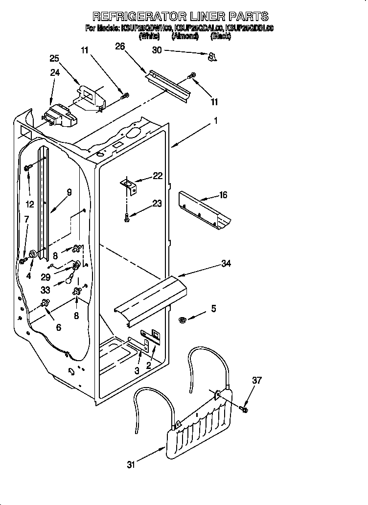 KitchenAid KSUP25QDBL00 refrigerator liner diagram