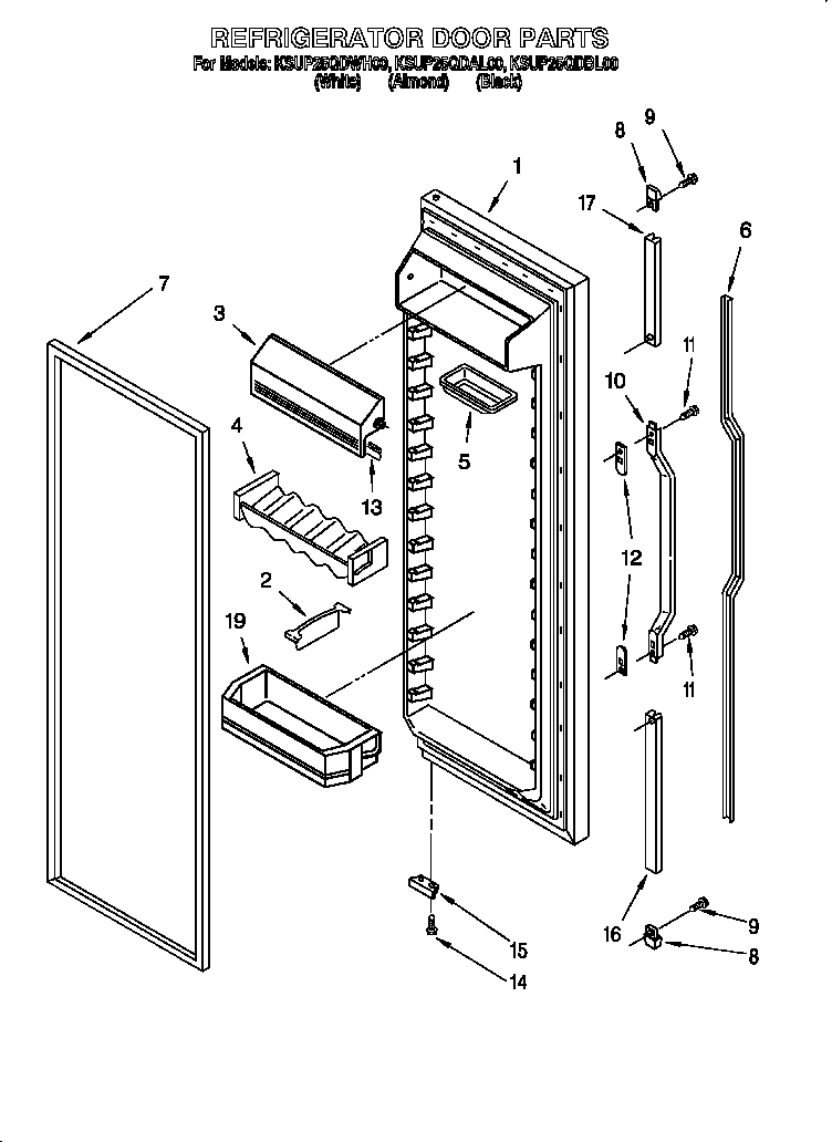 KitchenAid KSUP25QDBL00 refrigerator door diagram
