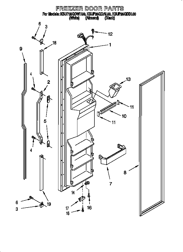 KitchenAid KSUP25QDBL00 freezer door diagram
